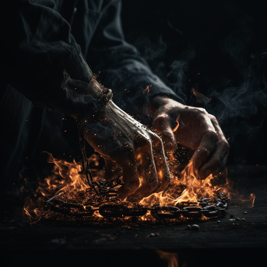 chained hands forged by fire